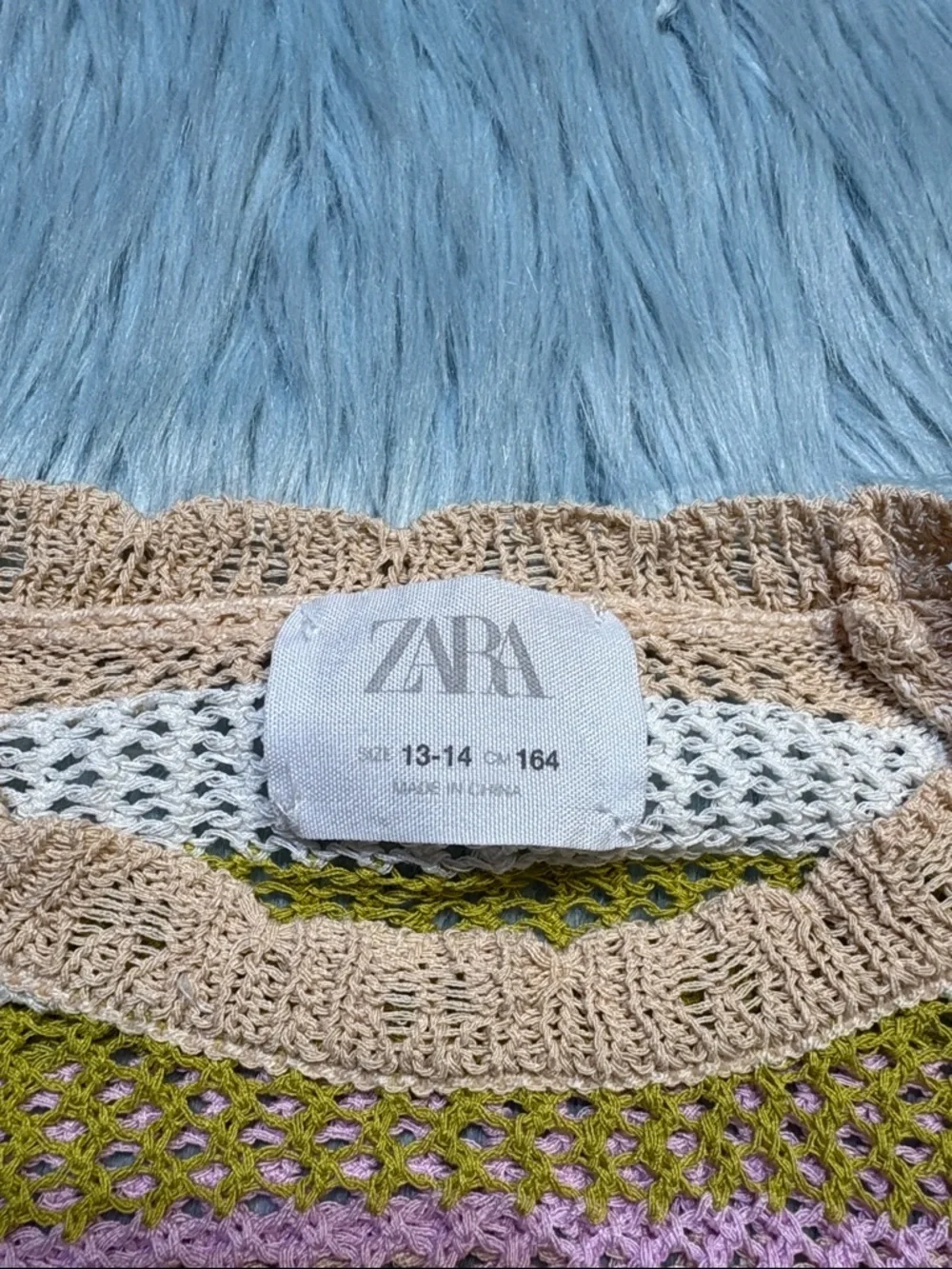 Zara Kids Striped Crochet Crewneck Flare Sleeve Sweater sz 13/14